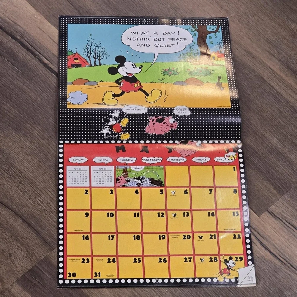 2 Disney Mickey Mouse Minnie Comics Calendar 1990 93 Vintage 12 Frameable Prints